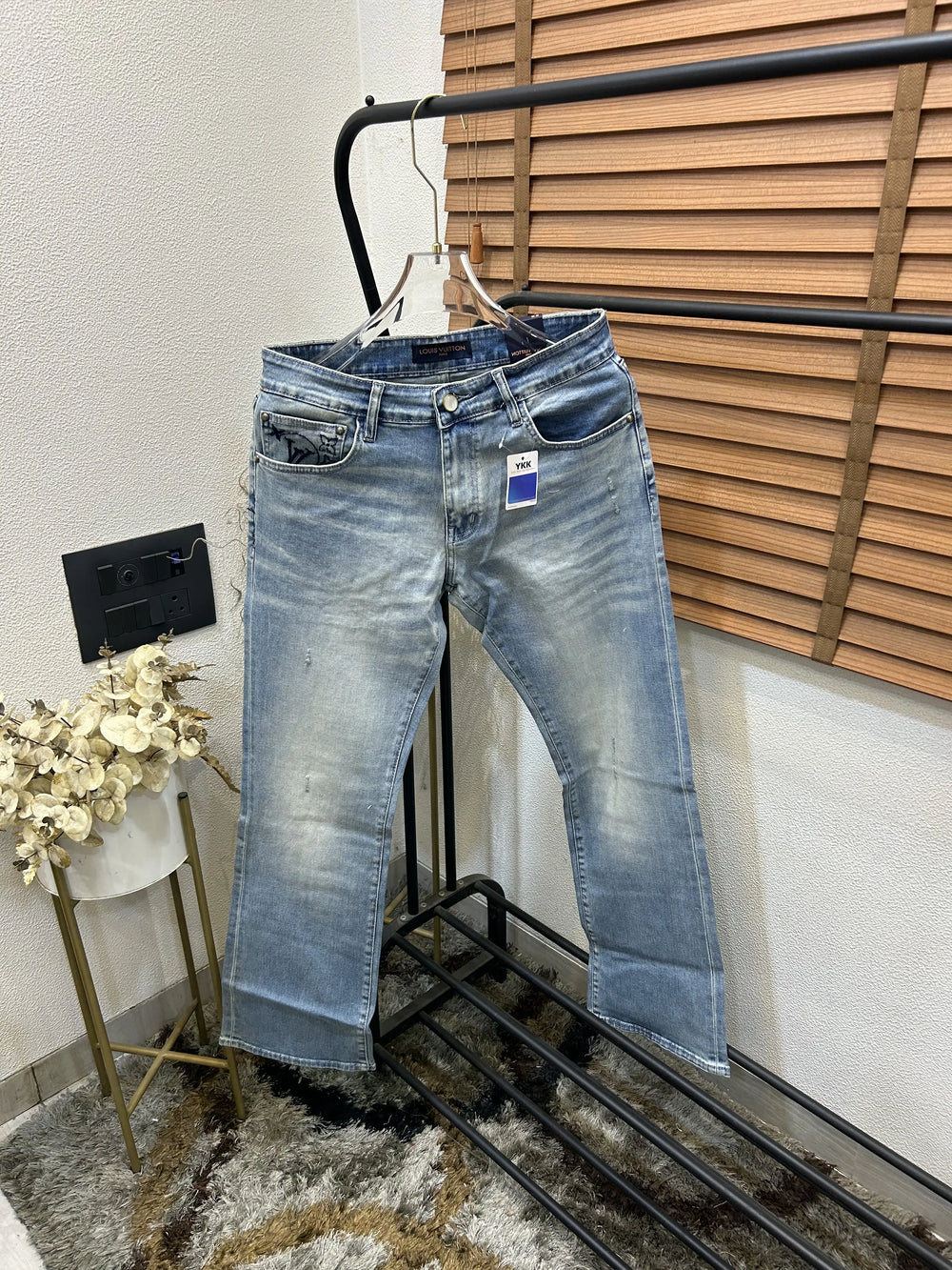 Louis Vuitto_n Back Side Pocket Monogram Embossed Imported Boot Cut Denim Light Blue (DN 643)