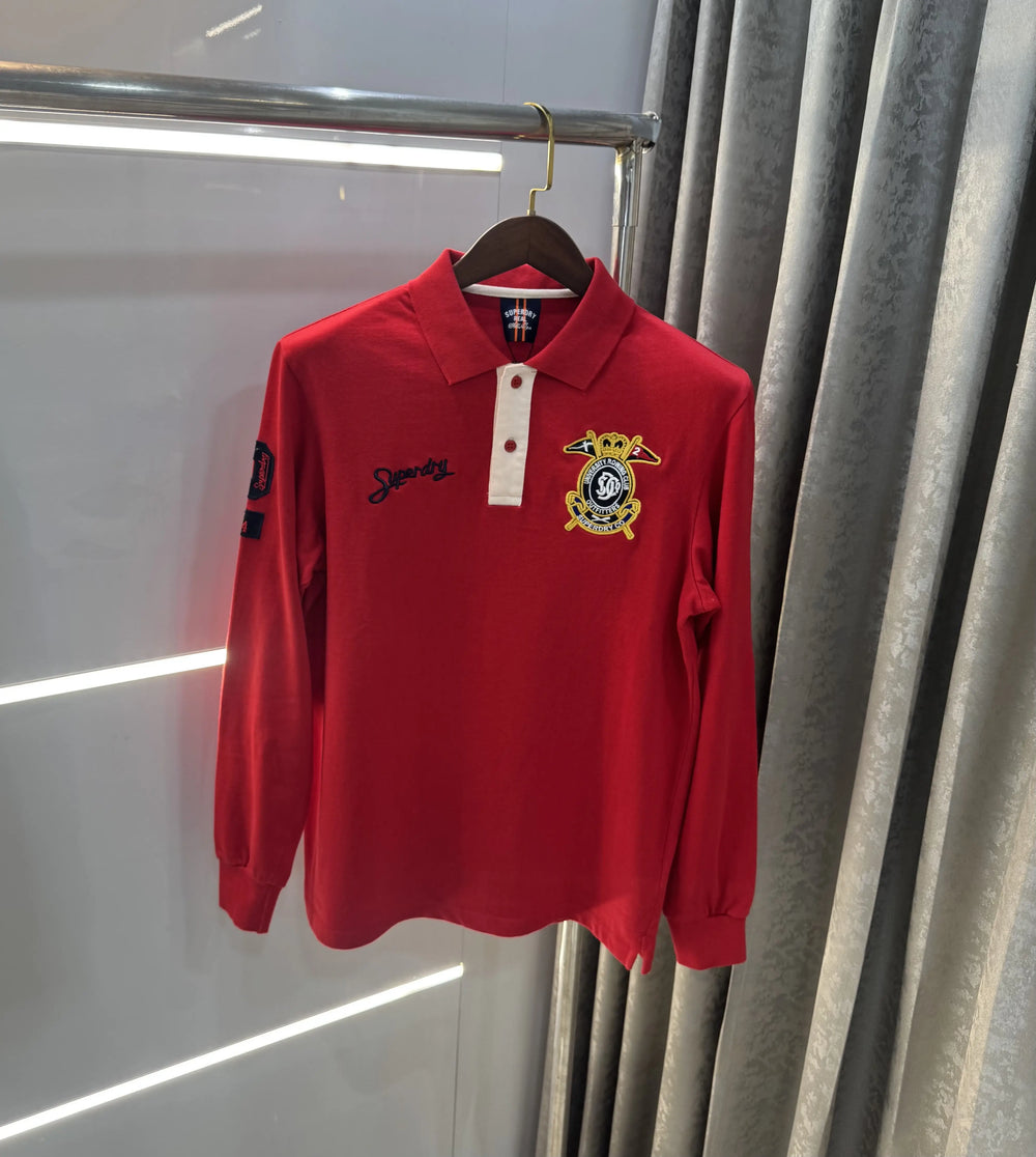 Superdr y Red Logo Work Premium Full Sleeve Polo T-Shirt