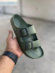 BIRKENSTOCK ARIZONA EVA OLIVE GREEN WITH SOLE BRANDING