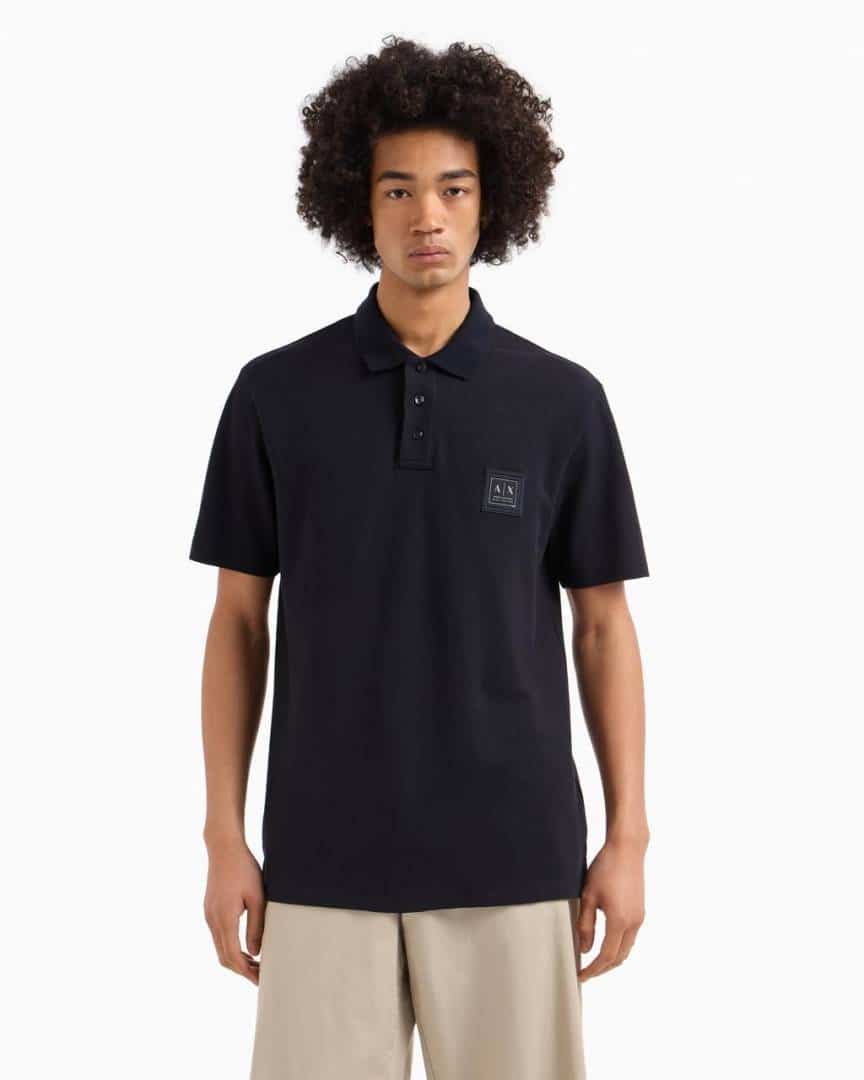 Arman i E-xchan g Black Patch Logo Premium Polo T-Shirt