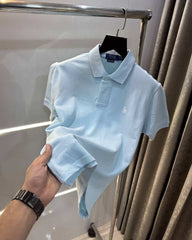 Ralph Laure Sky Blue Embroidery Logo Classic Polo T-Shirt