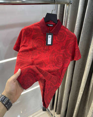 Versac e Couture Red Floral Imported Polo T-Shirt