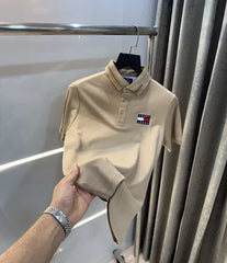 Tomm y Hilfiger Beige Embroidery Logo Premium Polo T-Shirt
