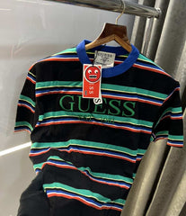 GueSs  Black Embroidery Print Imported Oversized T-Shirt