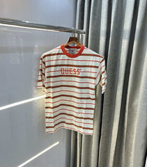 Gues s  White Red Stripes Imported Oversized T-Shirt