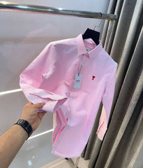 Ami Paris light Pink Embroidery Logo Premium Shirt