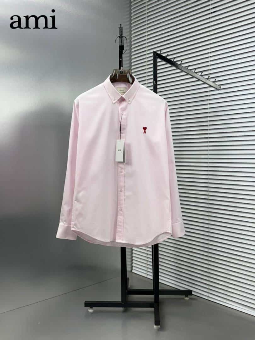 Ami Paris light Pink Embroidery Logo Premium Shirt