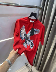 Bluorang Red Eagle Print Imported Oversized T-Shirt