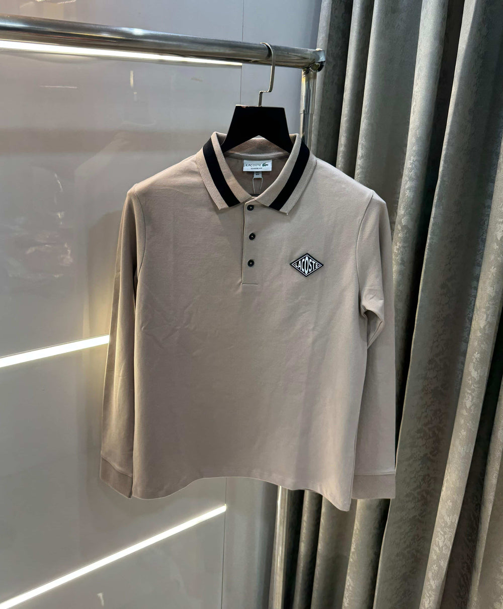 Lacost e Beige Premium Classic Full Sleeves Polo T-Shirt