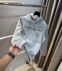 Tomm y Hilfiger Grey Embroidery Logo Imported Hoodie