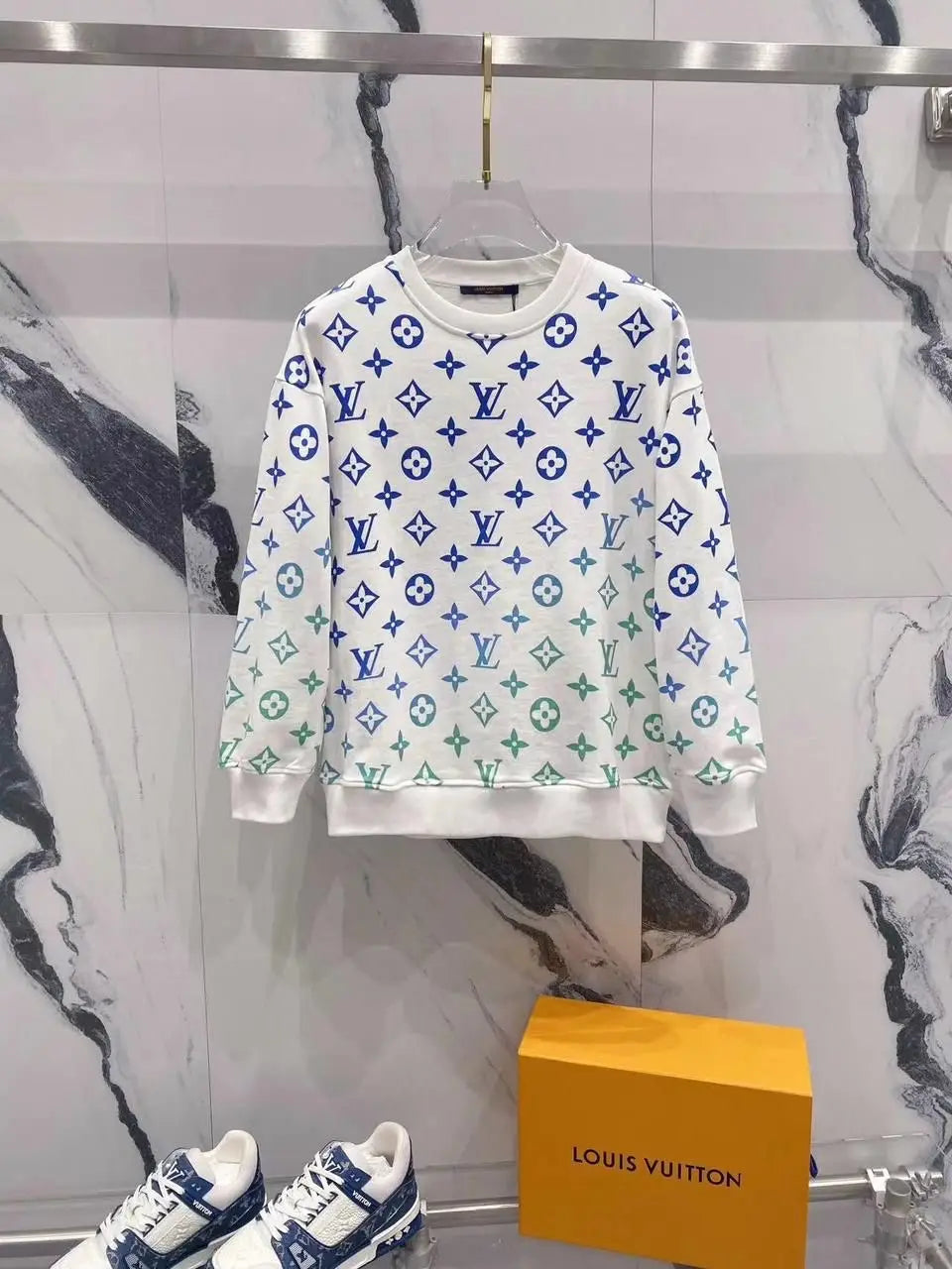 Louis Vuitto n White printed Imported Knitted Pull Over