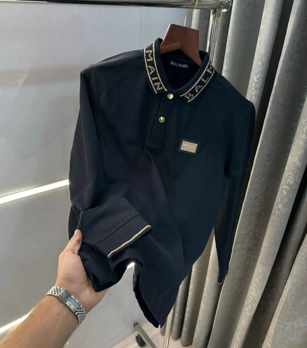 Balmai n Paris Black Logo Work Imported Polo full sleeve T-Shirt