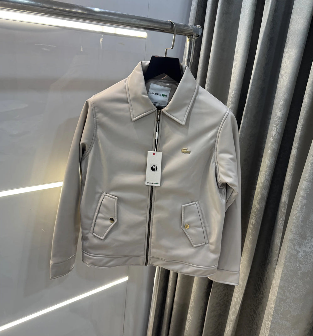 Lacost e Cream Back Work Imported Leather Jacket