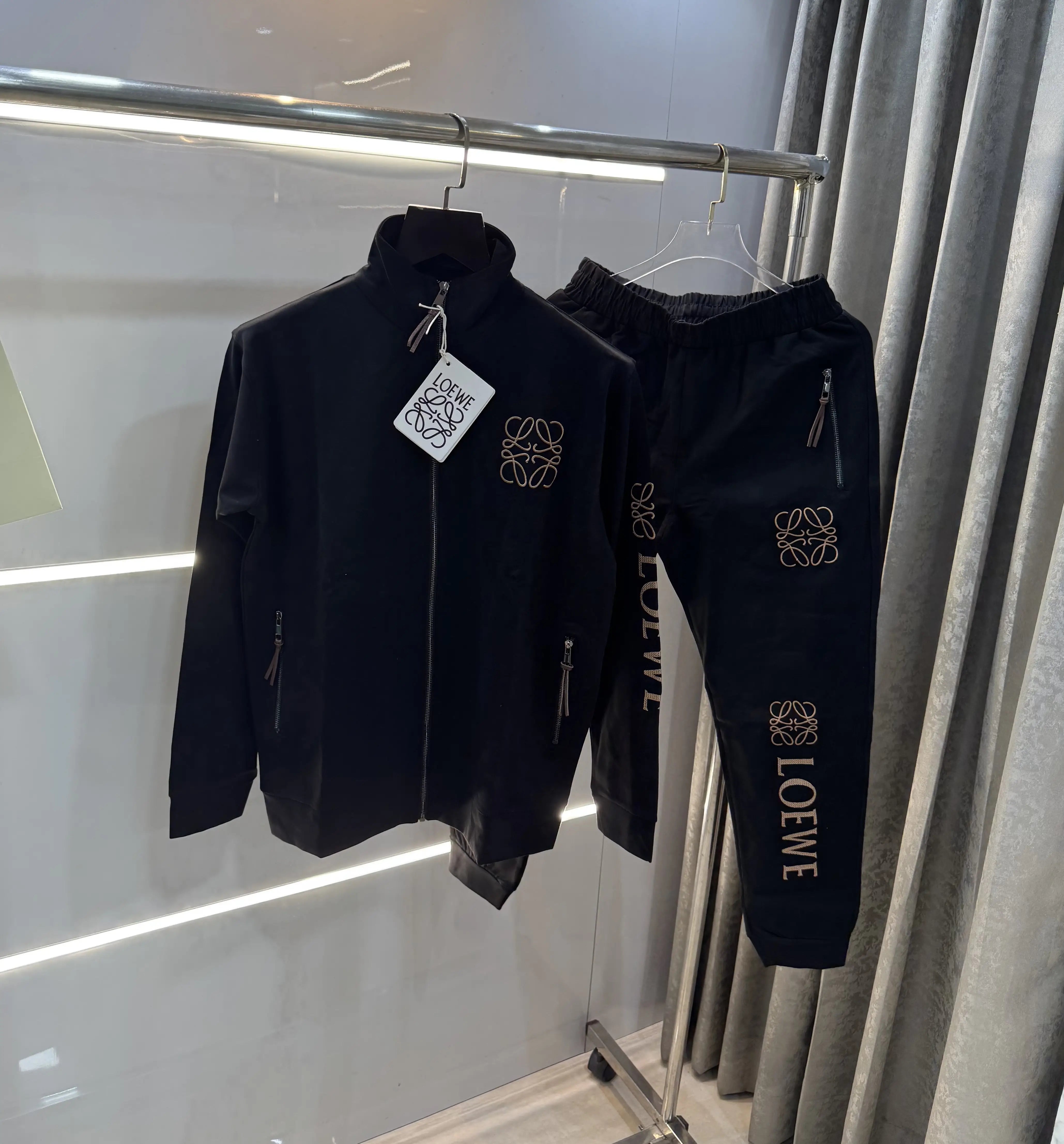 LOeW3 Black Embroidery Logo Imported Tracksuit