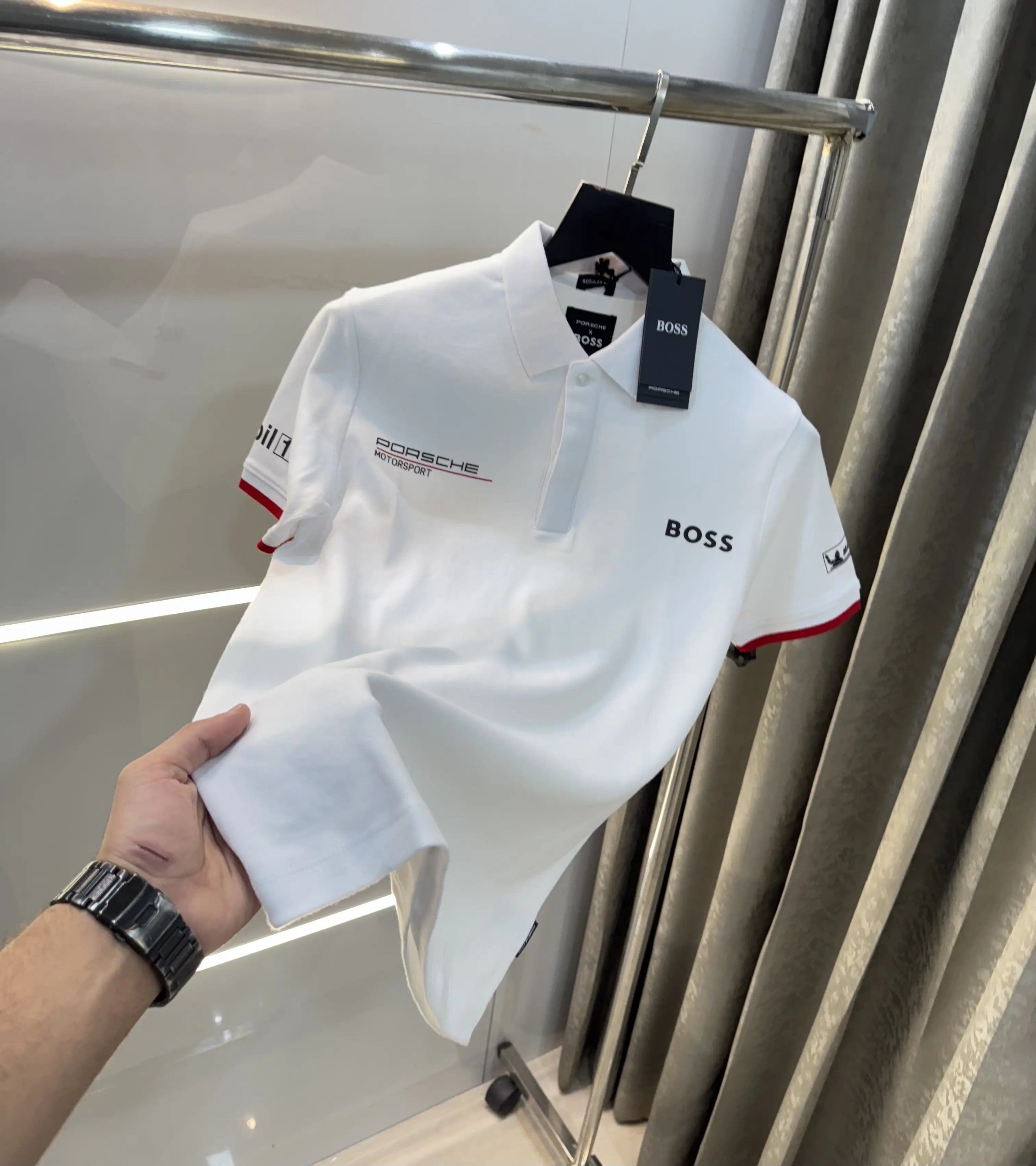 Hug o  Bos s White Porche Edition Premium Polo T-shirt