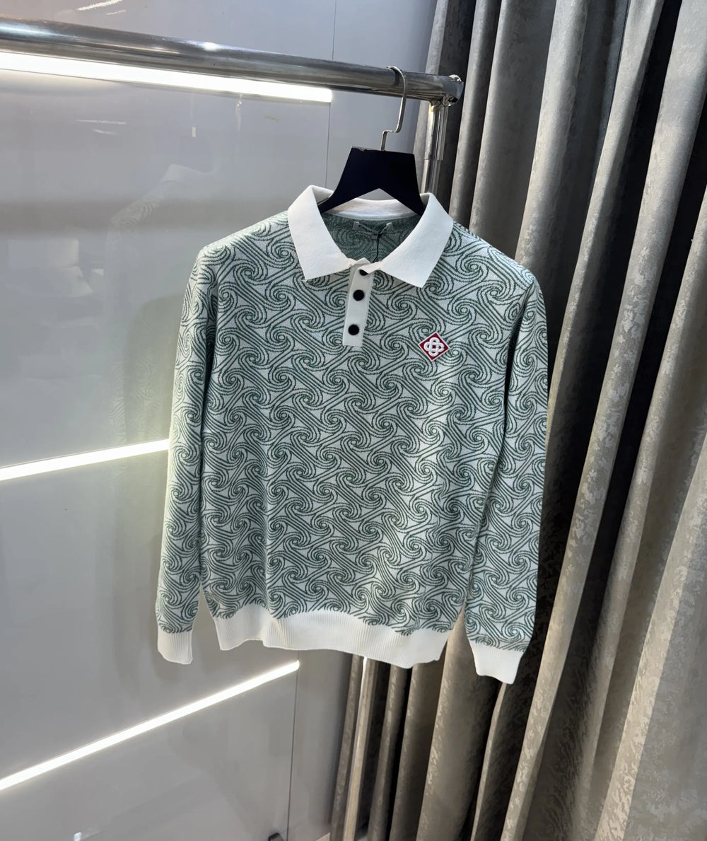 Casablanca White Green Knitted Imported Polo T-Shirt