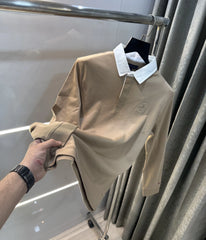 Tomm y Hilfiger Beige Embroidery Logo Premium Full Sleeve Polo T-Shirt