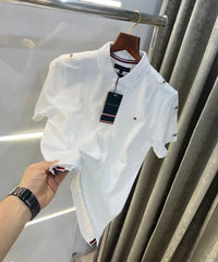 Tomm y Hilfiger White Shoulder Look Premium Polo T-Shirt