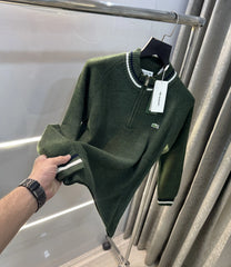 Lacost e Olive Green Zip Imported Pull Over