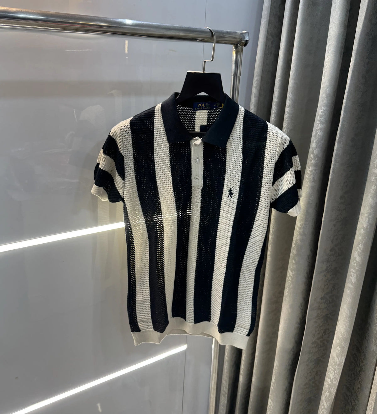 Ralph  Lauren Black Premium Knitted Polo T-Shirt