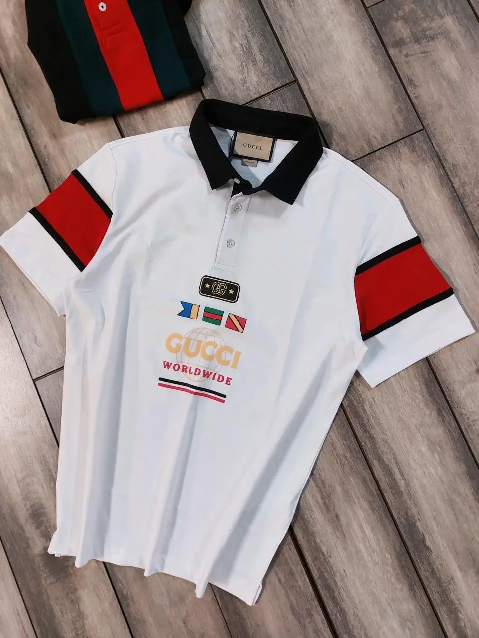 Gucc i White Logo Work Imported Polo T-Shirt