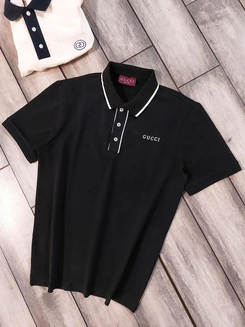 Gucc i Black Logo Work Imported Polo T-Shirt