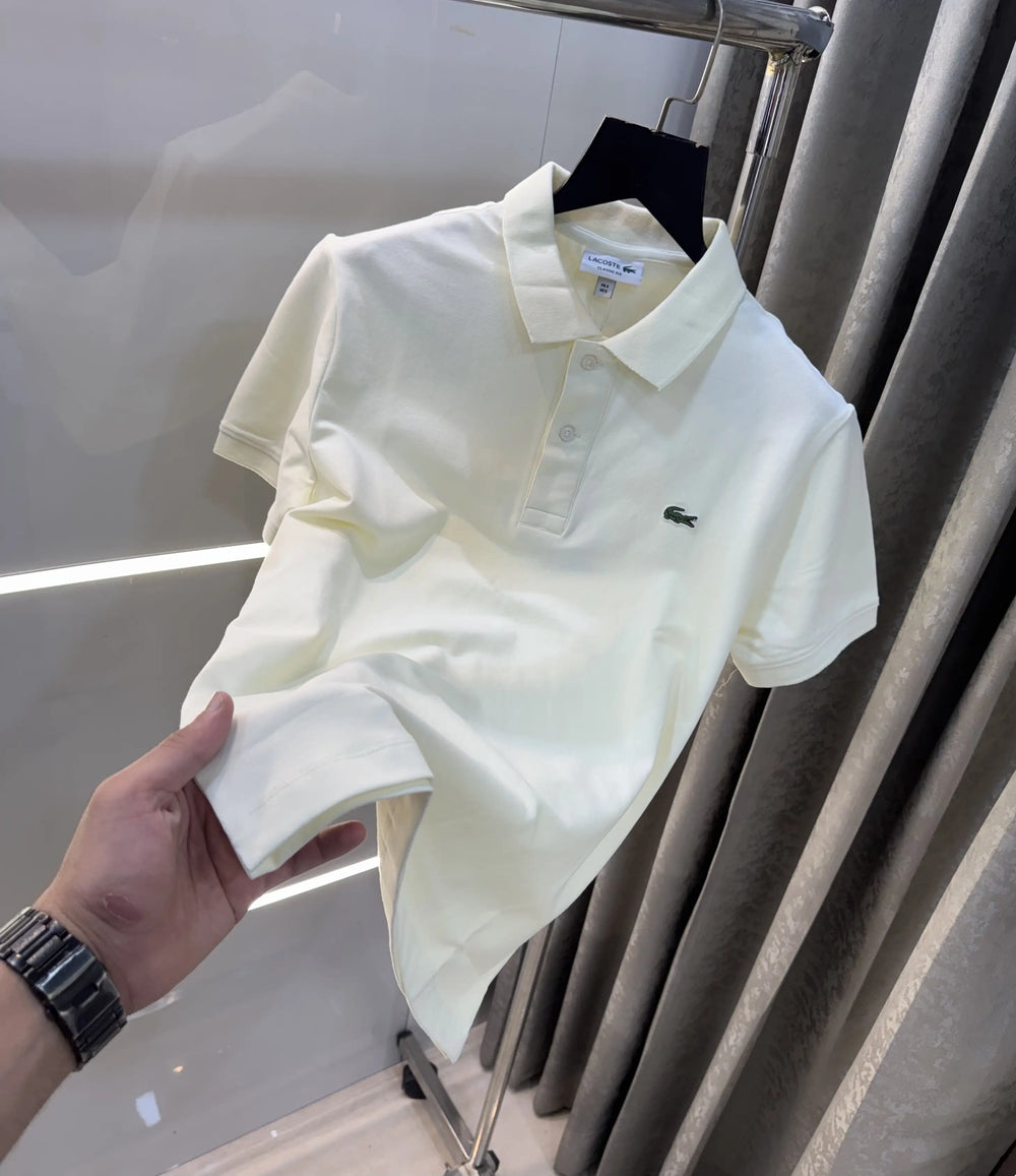 Lacost e Cream Embroidery Logo Premium Polo T-Shirt