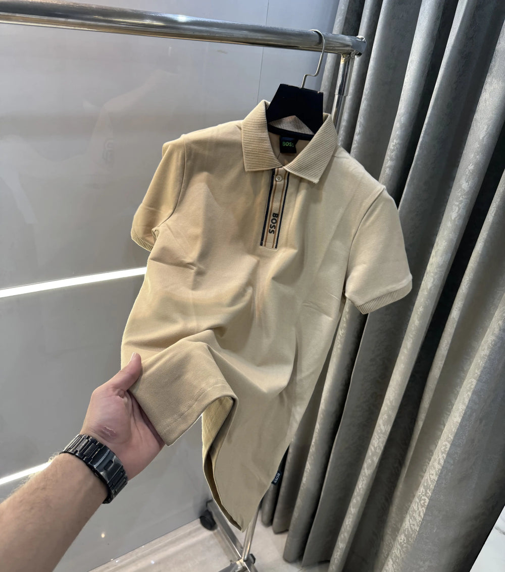 Hugo  Boss Beige Logo Work Premium Polo T-Shirt