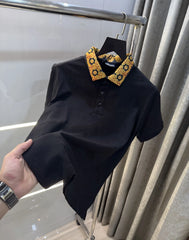 Ver_5ace Couture Black Logo Work Imported Polo T-Shirt