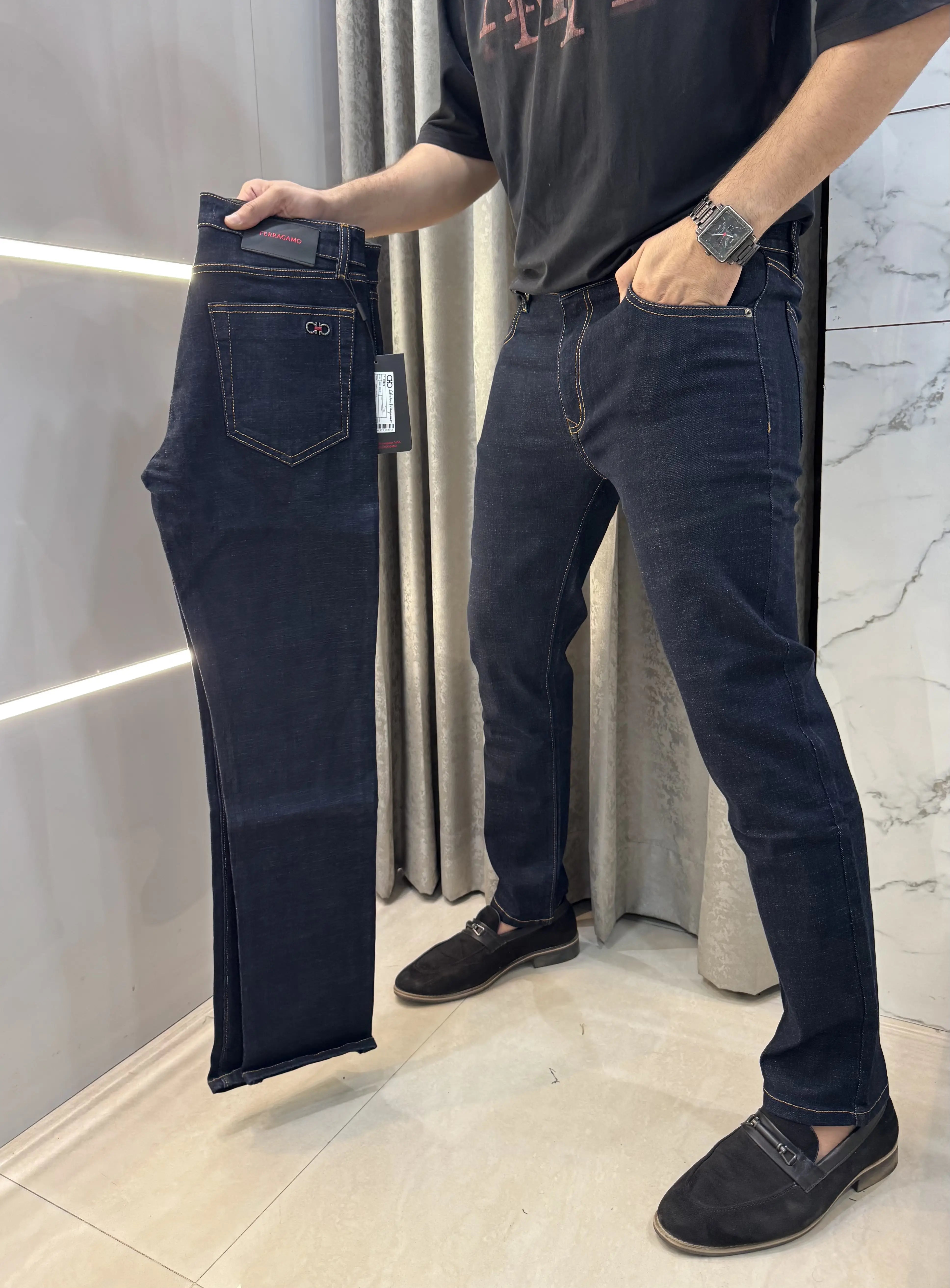 Ferragamo Dark Blue Imported Classic Denim