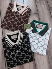 Gucc i Brown Monogram Premium Polo T-Shirt