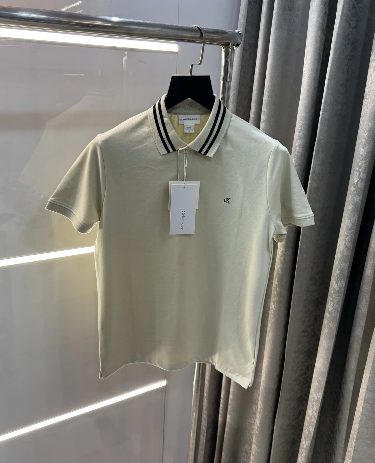 Calvin  Klein Cream Embroidery Logo Premium Polo T-Shirt