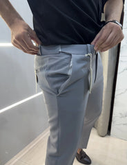 Gant Light Grey Premium Imported Belt Strech Trouser