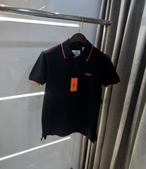 Hermes Black Embroidery Logo Premium Polo T-Shirt