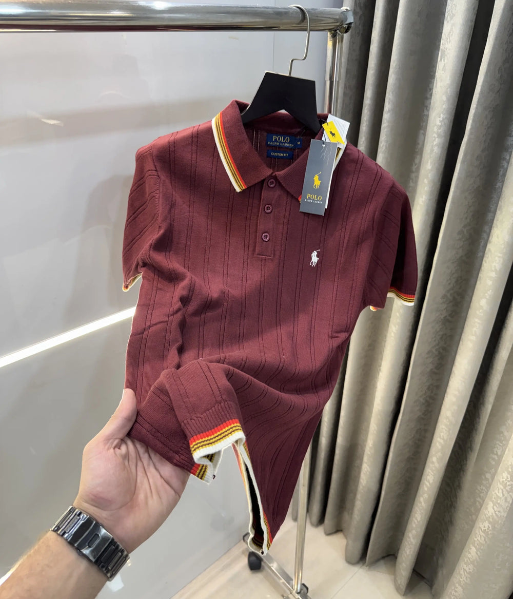 Ralph  Lauren Wine Premium Knitted Polo T-Shirt