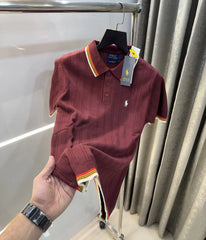 Ralph  Lauren Wine Premium Knitted Polo T-Shirt
