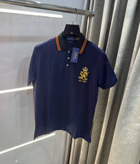 Ralph Lauren Blue Embroidery Logo Premium Polo T-Shirt