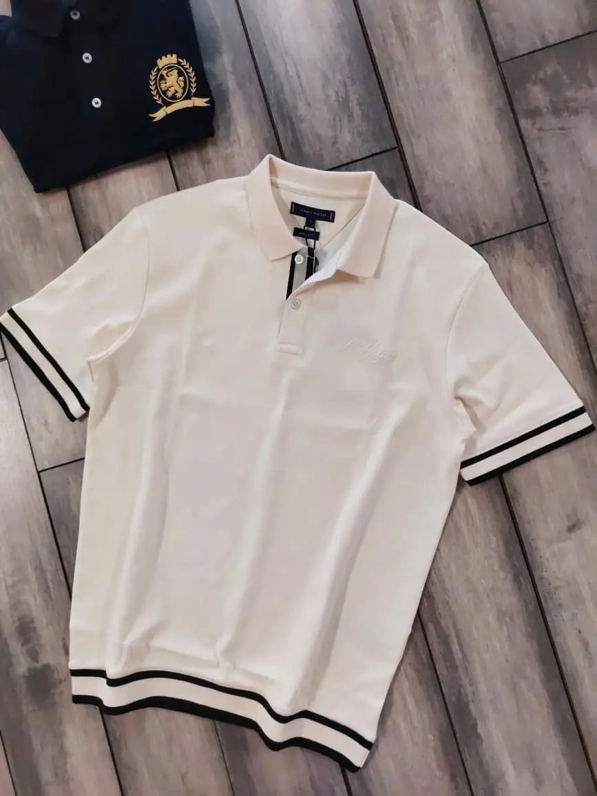 Tommy  Hilfiger Cream Logo Work Premium Polo T-Shirt
