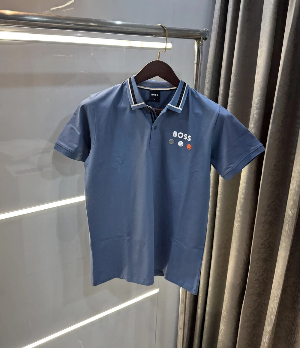Hugo  Boss Blue Premium Polo T-shirt With Box Packing
