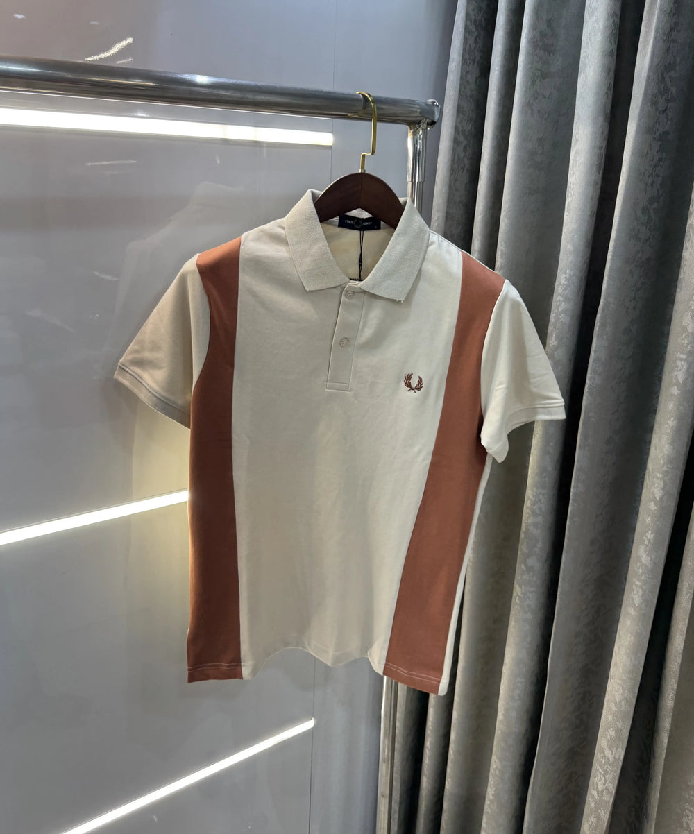 Fredperry Beige Embroidery Logo Premium Polo T-Shirt