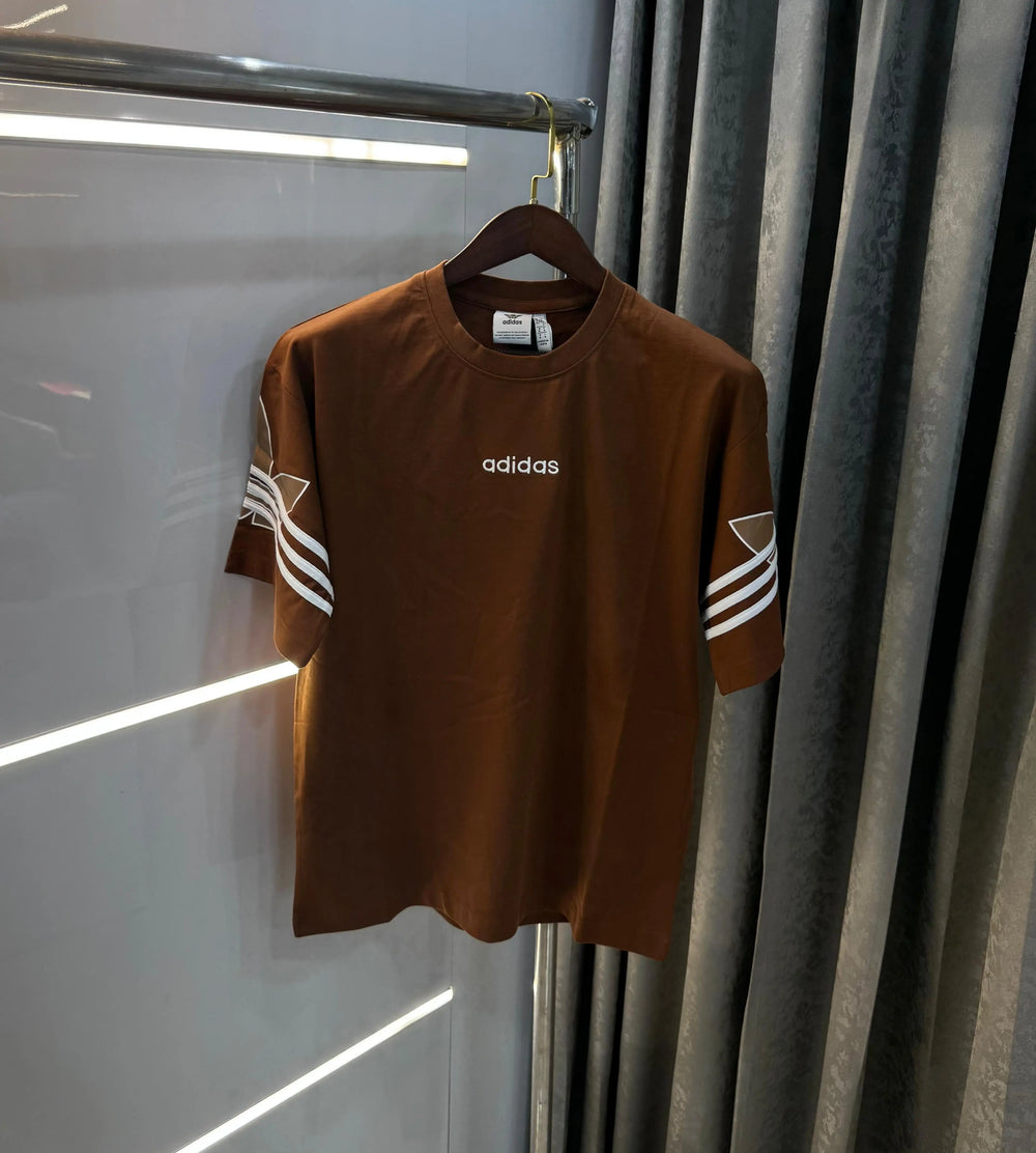 Adidas Brown Logo Print Imported Oversized T-Shirt