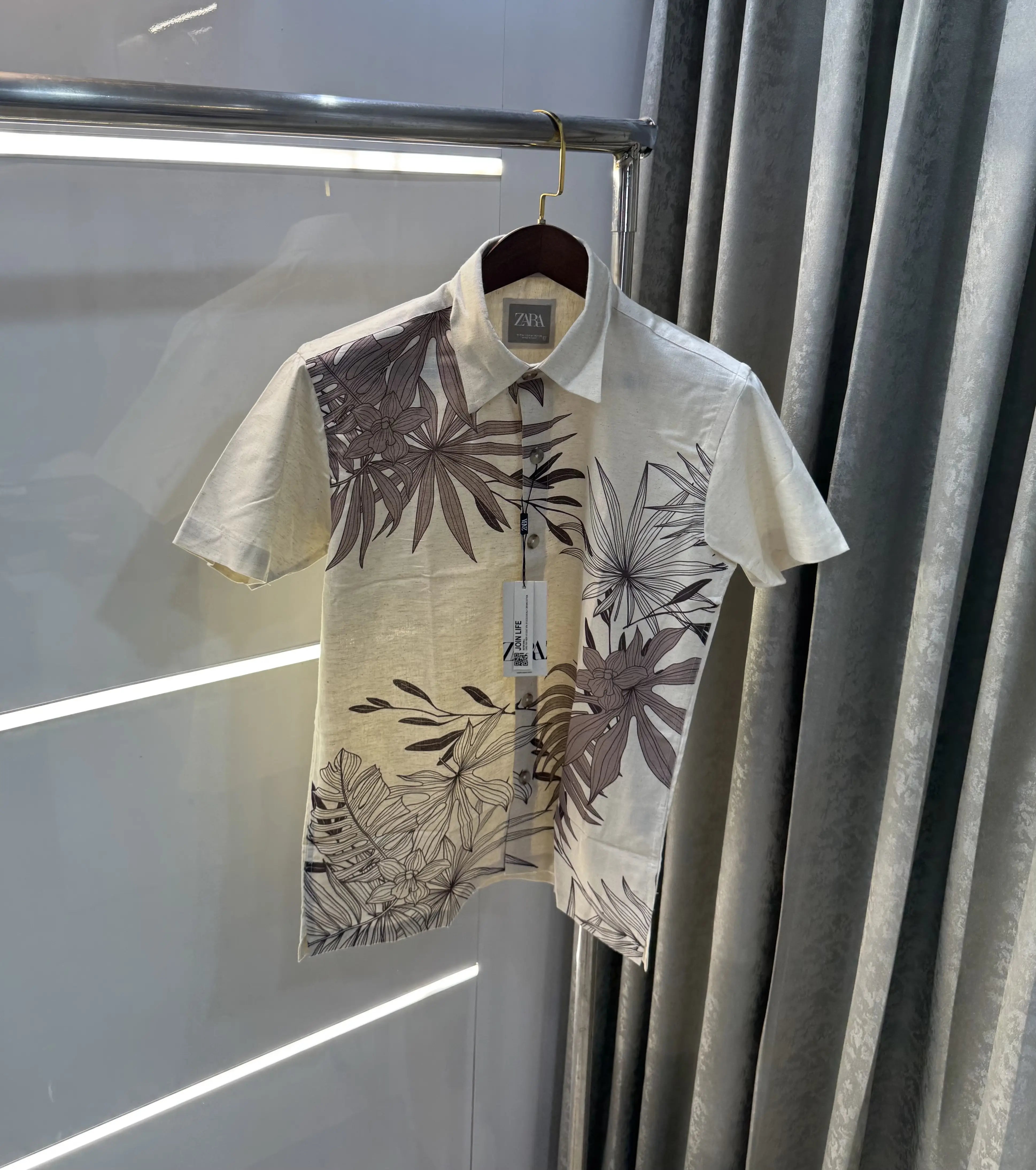 Zara Beige Maroon 10 Premium Linen Shirt
