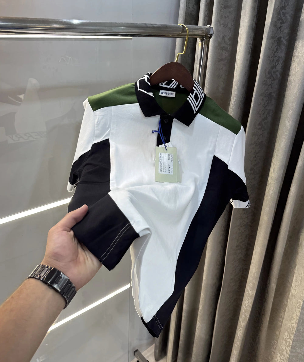 Burberr y White Embroidery Logo  Premium Classic Polo T-Shirt