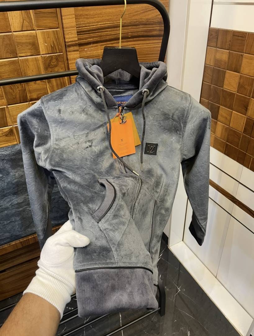 Loui_s Vuitton Monogram Embossed Imported Velvet Premium Zipper Hoodie