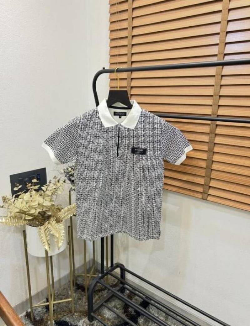 Balmai_n All Over Monogram Printed White Premium Zipper Polo T-shirt