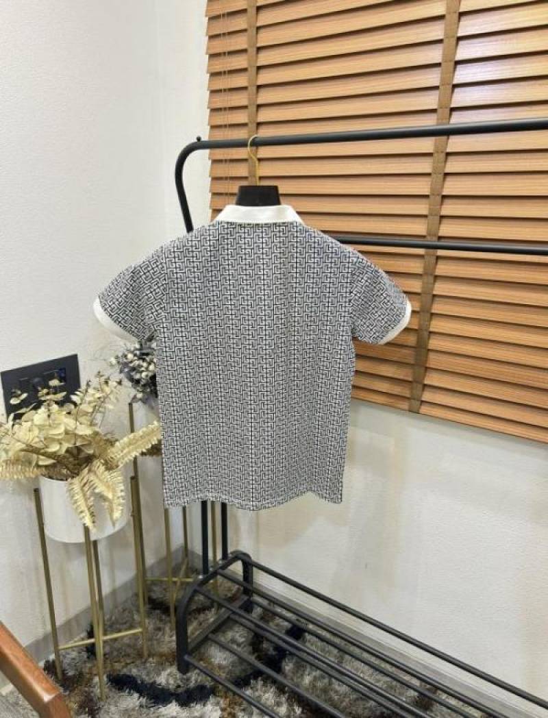Balmai_n All Over Monogram Printed White Premium Zipper Polo T-shirt