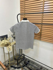 Balmai_n All Over Monogram Printed White Premium Zipper Polo T-shirt