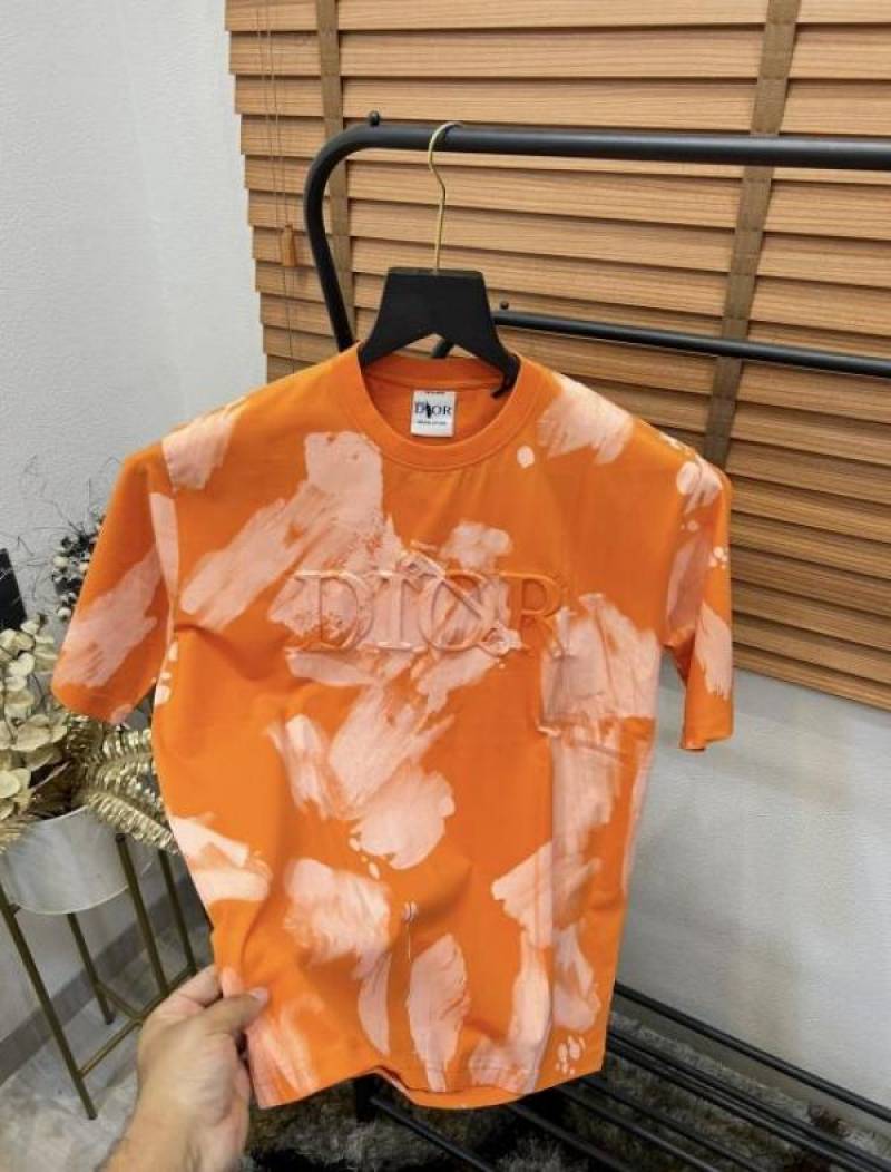 Christian Dio_r Embossed Print Premium Tie Dye Drop Shoulder T-shirt