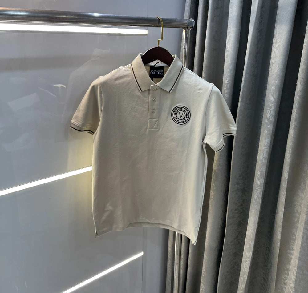 Versace Couture Beige Logo Work Imported Polo T-Shirt
