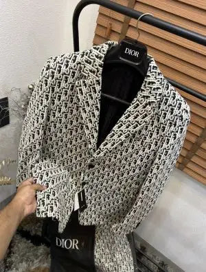 Christian Dio_r Turkey Imported Jacquard Fabric Monogram Print Premium Blazer With Brand Packaging